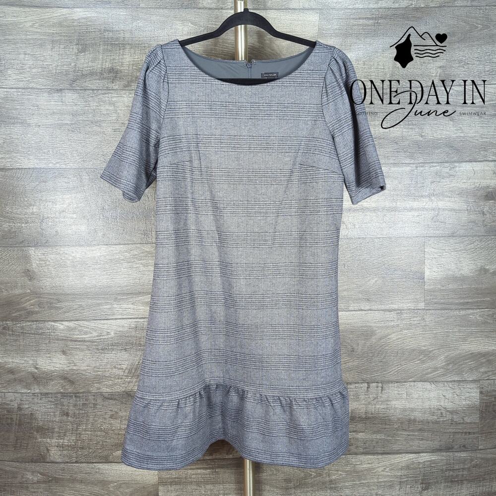 Ann Taylor Glen Plaid Flounce Hem Shift Dress Gray NWT Size M